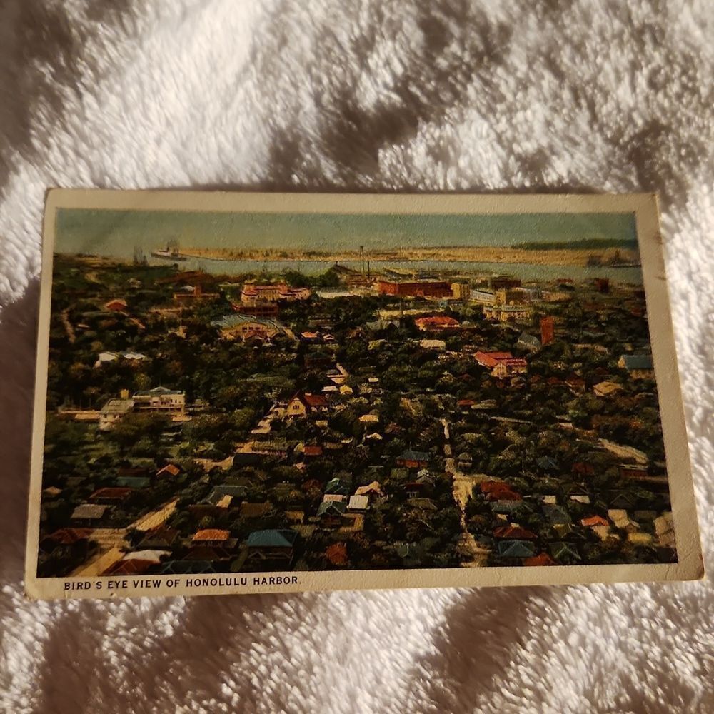 Birds Eye View Honolulu Harbor Vintage Postcard